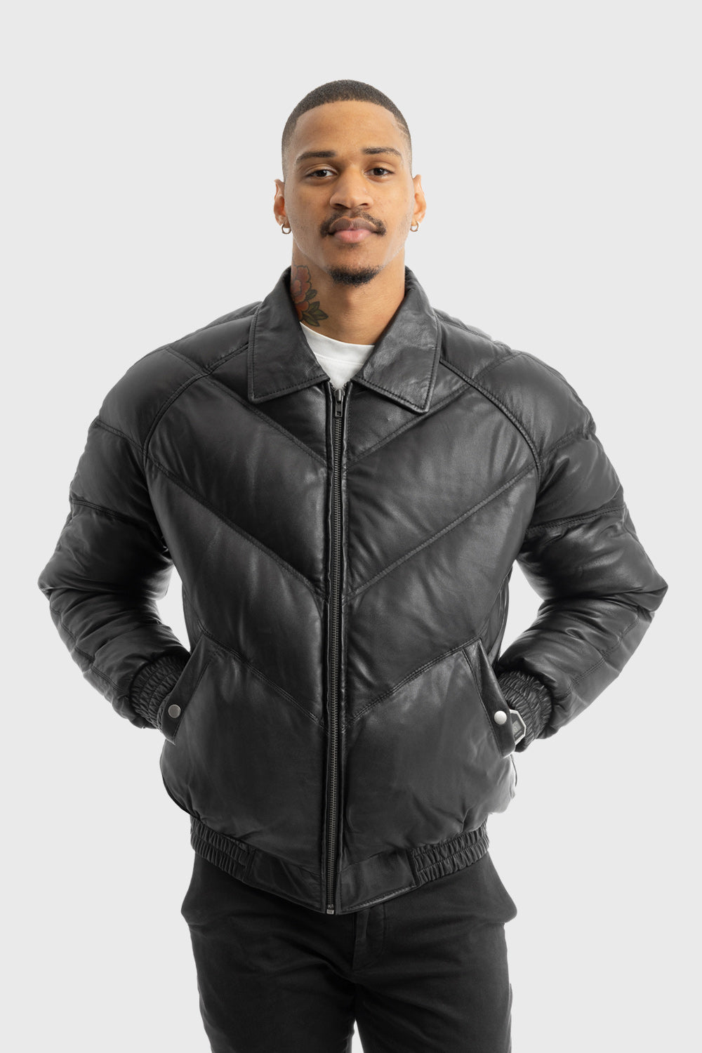 Ezra Mens Puffer Leather Jacket