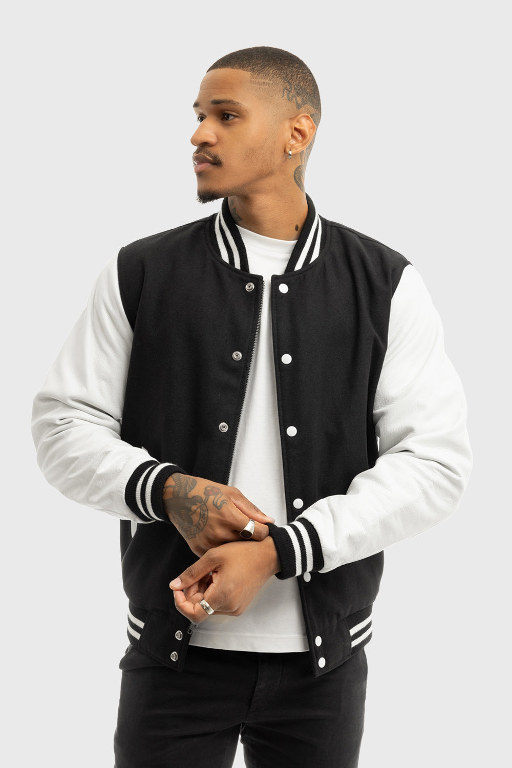 Jude Men's Varsity Jacket (White leather Sleeves) First Manufacturing Company