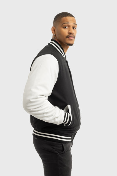 Jude Men's Varsity Jacket (White leather Sleeves) First Manufacturing Company