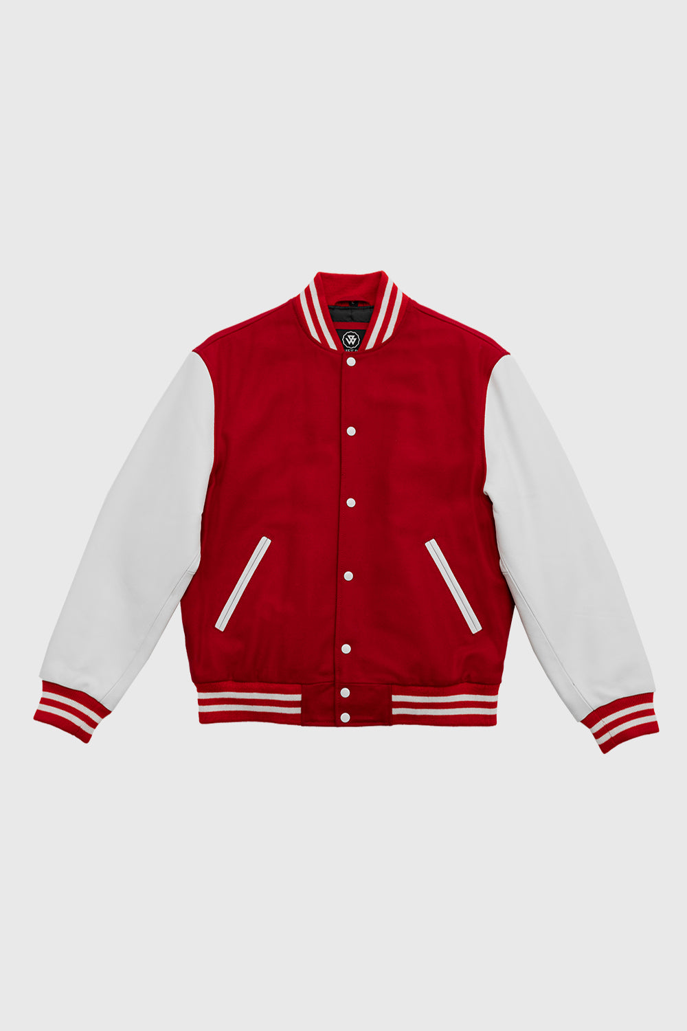 Varsity Red Wool Body/ White Leather Sleeves
