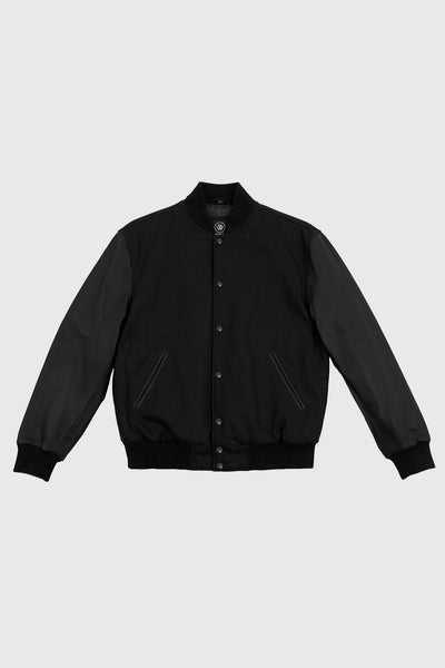 Varsity Black Wool Body/Black Leather Sleeves