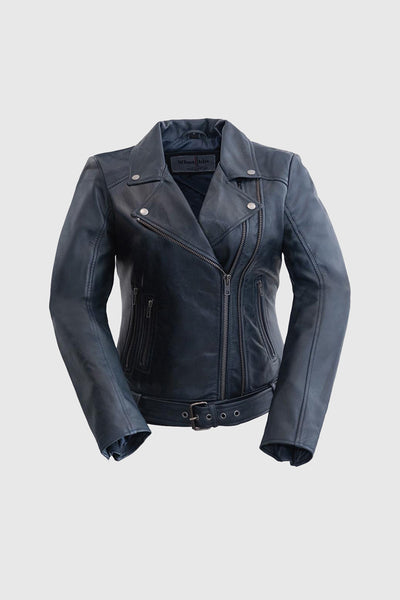 Chloe womens Fashion Leather Jacket Navy Blue