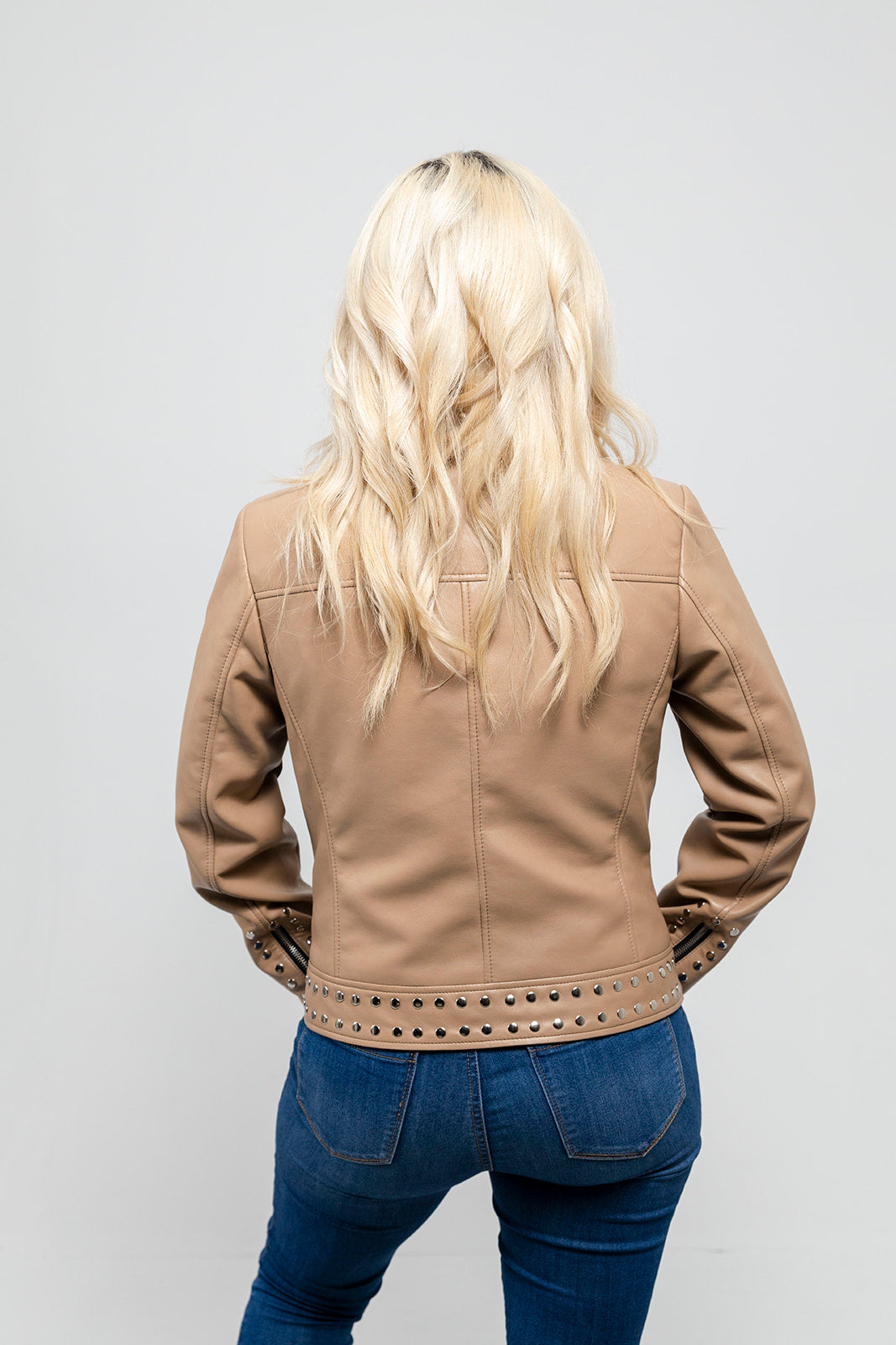 Sandy Womens Vegan Faux Leather Jacket Beige