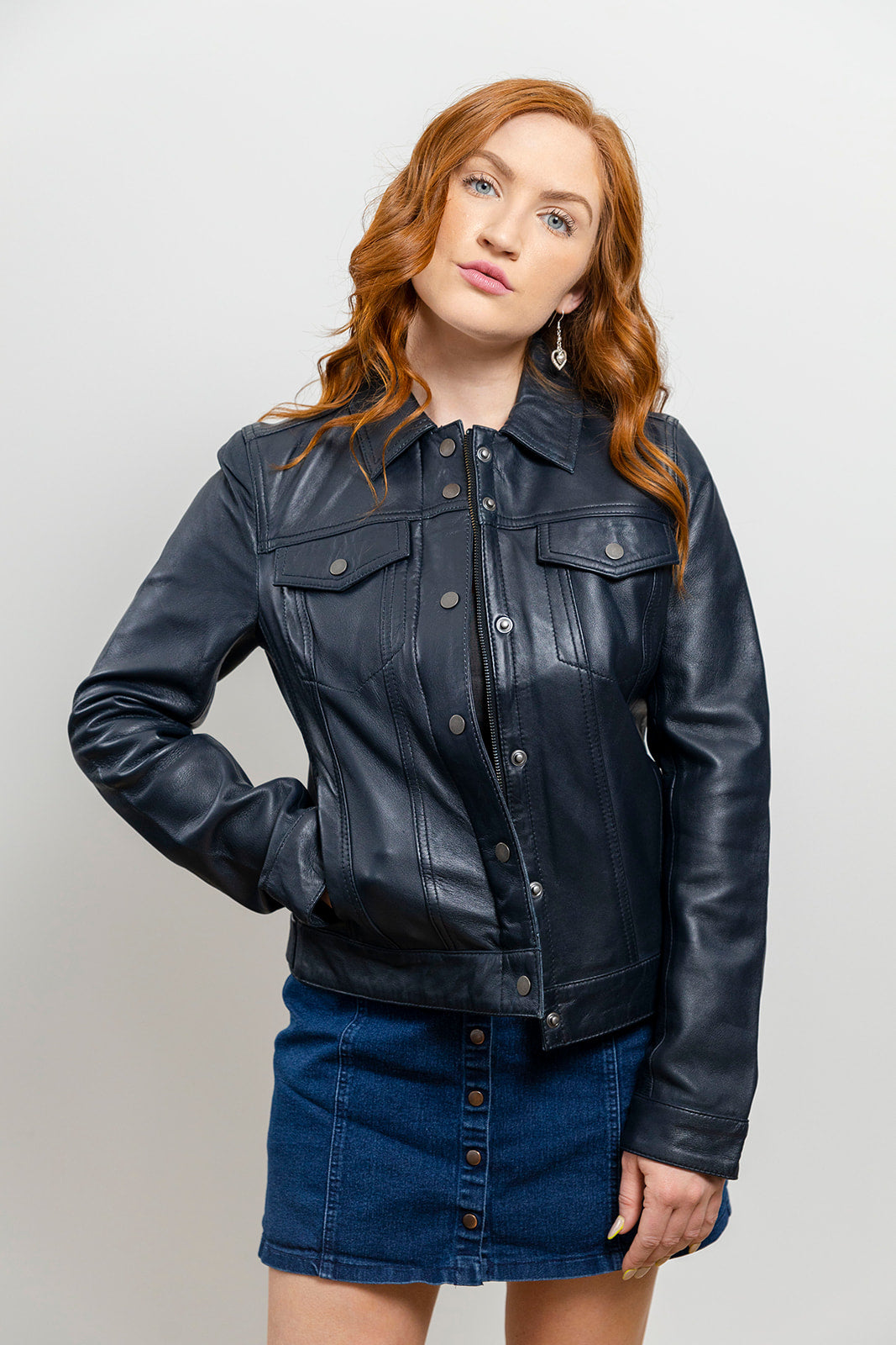 Madison Womens Fashion Leather Jacket Blue