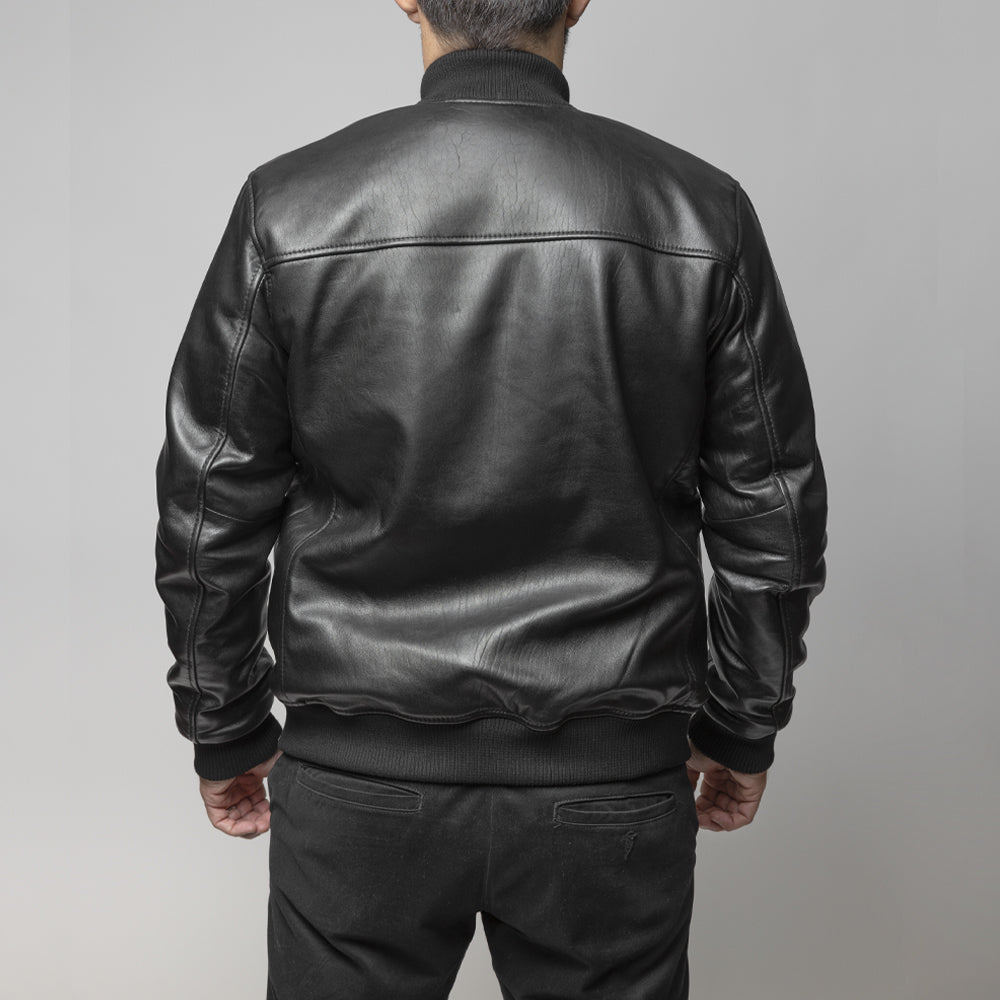 Dravis Mens Leather Bomber Jacket