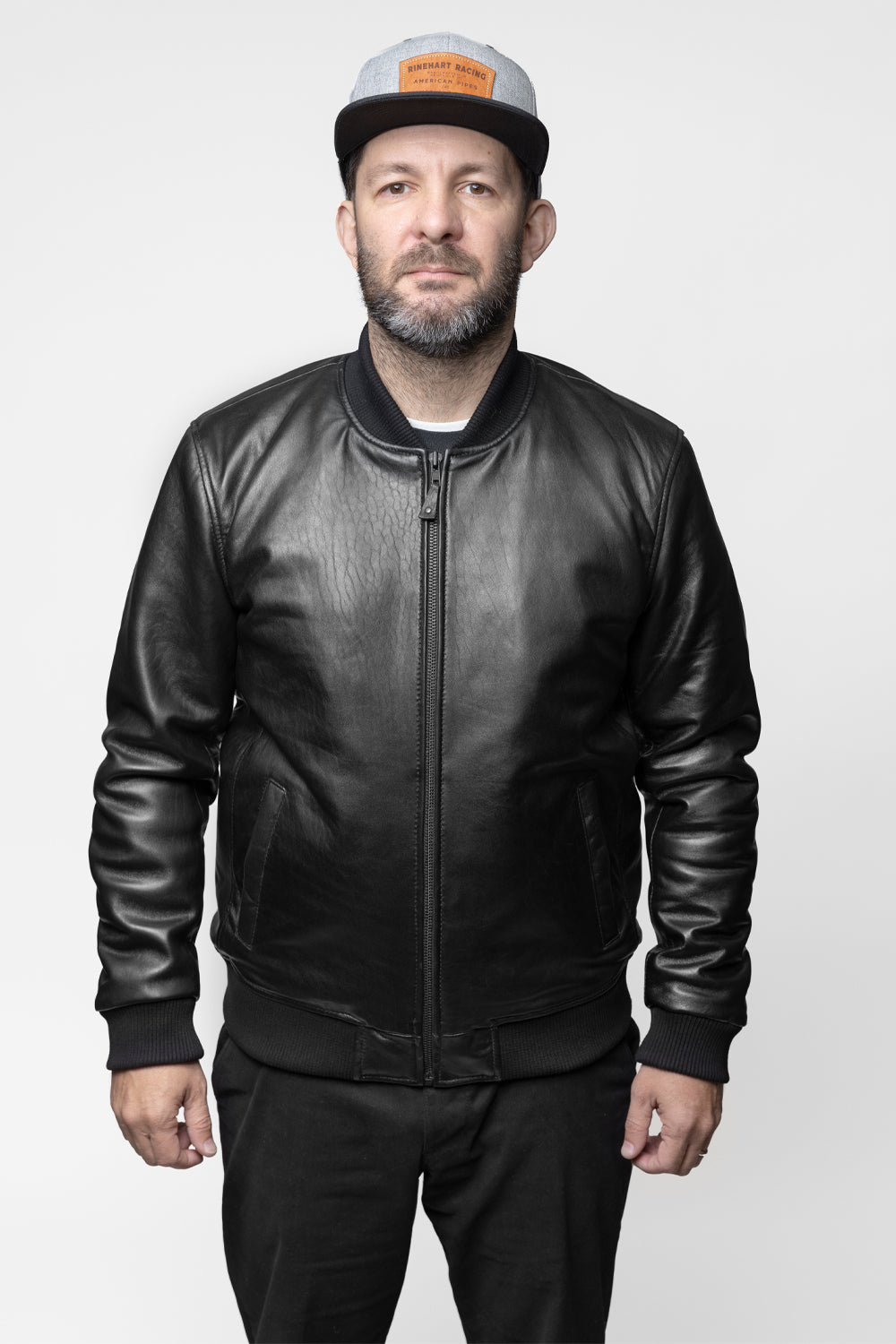 Dravis Mens Leather Bomber Jacket