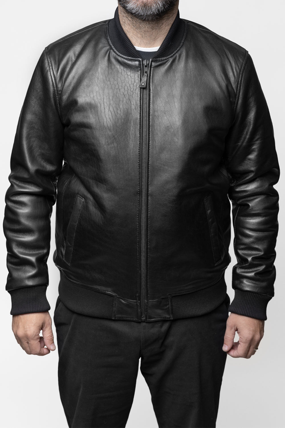 Dravis Mens Leather Bomber Jacket