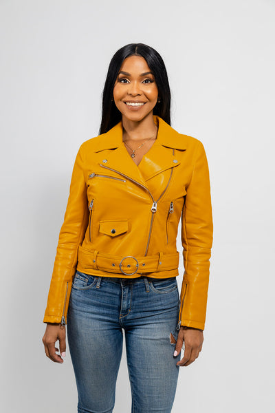 Remy - Women's Vegan Faux Leather Jacket (Mustard)