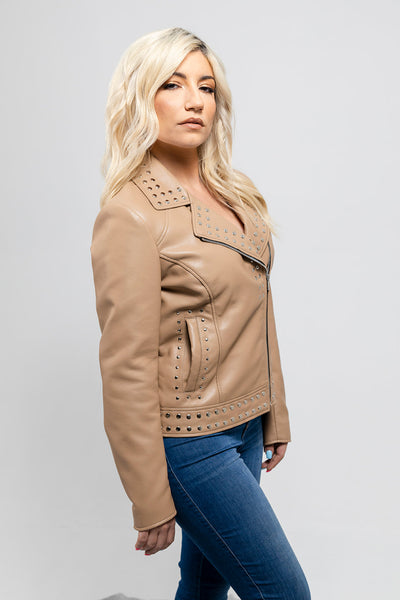 Sandy Women's Vegan Faux Leather Jacket (Beige) Women's Vegan Faux Leather Jacket Whet Blu NYC